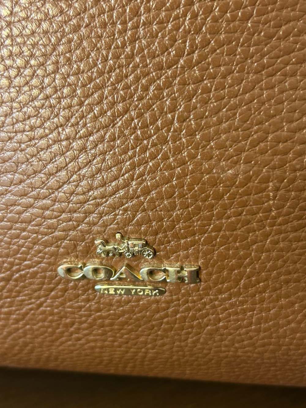 Coach Tan Pebbled Leather Tote with Gold Logo - Picture 4 of 9